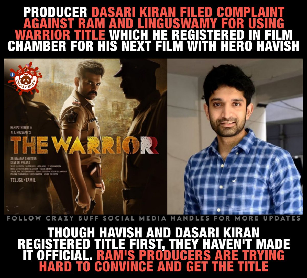 CrazyBuffOffl's tweet photo. #Ram #RAmPOthineni #RAPO19FirstLook #Havish #TheWarrior #TitleClash https://t.co/mf0tMFOgsp