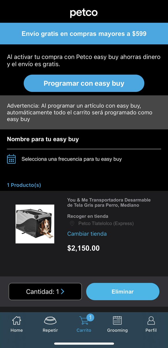 imikerman's tweet photo. @PetcoMexico Intentando comprar una transportadora (SKU: 104277), pero al agregarla al carrito no aplica el descuento del 25%, revisando otros productos tampoco lo aplica. Lo he intentado en varias ocasiones, en la app y en la página, pero no se puede. #ayuda https://t.co/eSybEjeWnW