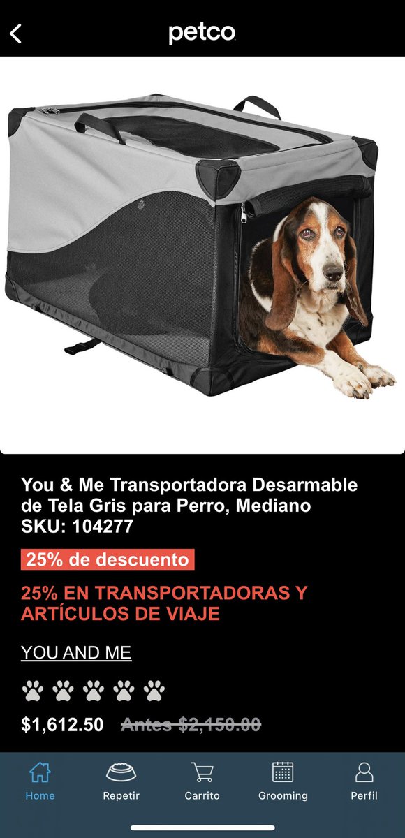 imikerman's tweet photo. @PetcoMexico Intentando comprar una transportadora (SKU: 104277), pero al agregarla al carrito no aplica el descuento del 25%, revisando otros productos tampoco lo aplica. Lo he intentado en varias ocasiones, en la app y en la página, pero no se puede. #ayuda https://t.co/eSybEjeWnW