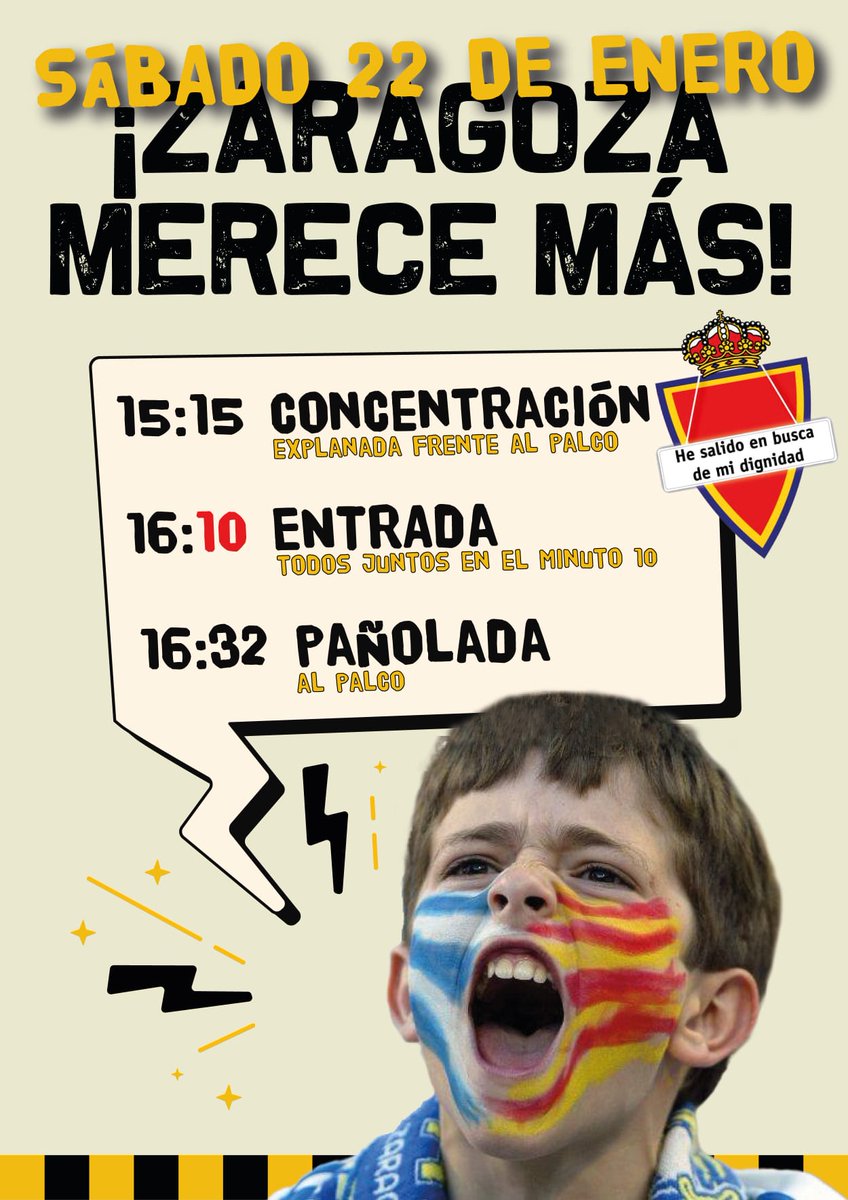 Ante la nefasta gestión de los dirigentes y el solar que esta dejando Torrecilla, esta tarde se nos tiene que escuchar al ZARAGOCISMO.
Por nuestros antepasados ZARAGOCISTAS que ya no están, por las próximas generaciones que vendrán.POR NOSOTROS Y EL PRESENTE QUE ESTAMOS VIVIENDO.