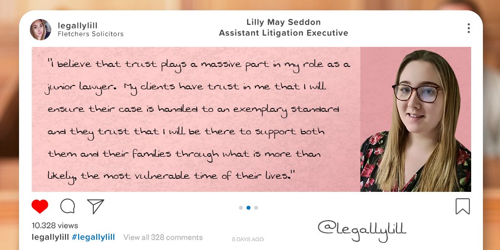 Assistant Litigation Executive, Lilly May Seddon reflects on the importance of trust in her role as a #JuniorLawyer.
 
You can follow Lilly's legal journey on Instagram at @LegallyLill

➡️ ow.ly/C3gS30s4Ii4

#YoungLawyer #MedicalNegligenceLaw
