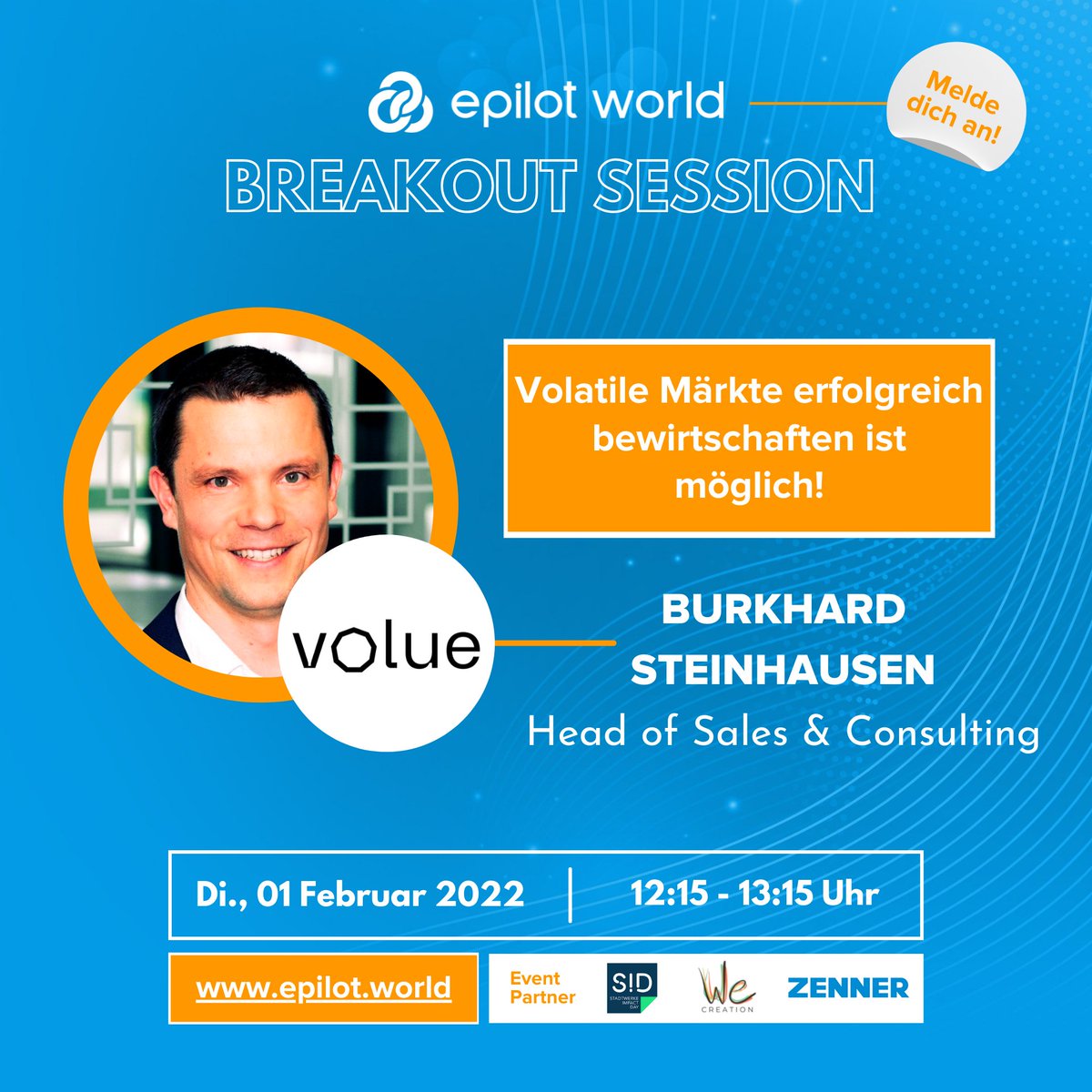 VolueEnergy's tweet photo. 📣Auch wenn wir noch nicht sicher sein können, wann wir uns wieder persönlich auf Events treffen werden, am 01. Februar sehen wir uns remote auf der epilot world!  zur Anmeldung: 
▶️ https://t.co/Dh3hbXQpvX 
#epilotworld #energiewirtschaft #energiewende #stadtwerke https://t.co/RWthWytRJB