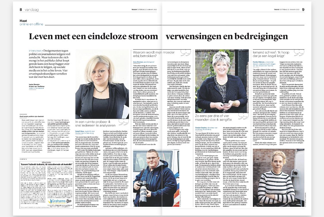 johanvheerde's tweet photo. Als bedankje voor deelname aan het publieke debat verwensingen en bedreigingen over je heen krijgen. Interviews met vier ervaringsdeskundigen, mooi werk van @kristelvt en @IsabelBaneke. Link -> https://t.co/lPcelY6bkr https://t.co/dmiOZFJcr1