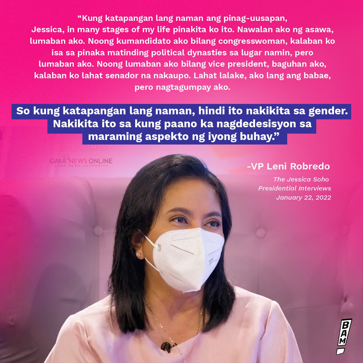 bamaquino's tweet photo. “Kung katapangan lang naman ang pinag-uusapan, Jessica, in many stages of my life pinakita ko ito... Kung katapangan lang naman, hindi ito nakikita sa gender. Nakikita ito sa kung paano ka nagdedesisyon sa maraming aspekto ng iyong buhay.”

#AngatBuhayLahat https://t.co/xT8WsW271D