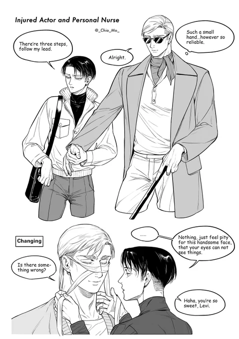 Temporarily blinded actor Erwin
&amp;
Personal nurse Levi

#エルリ #eruri 