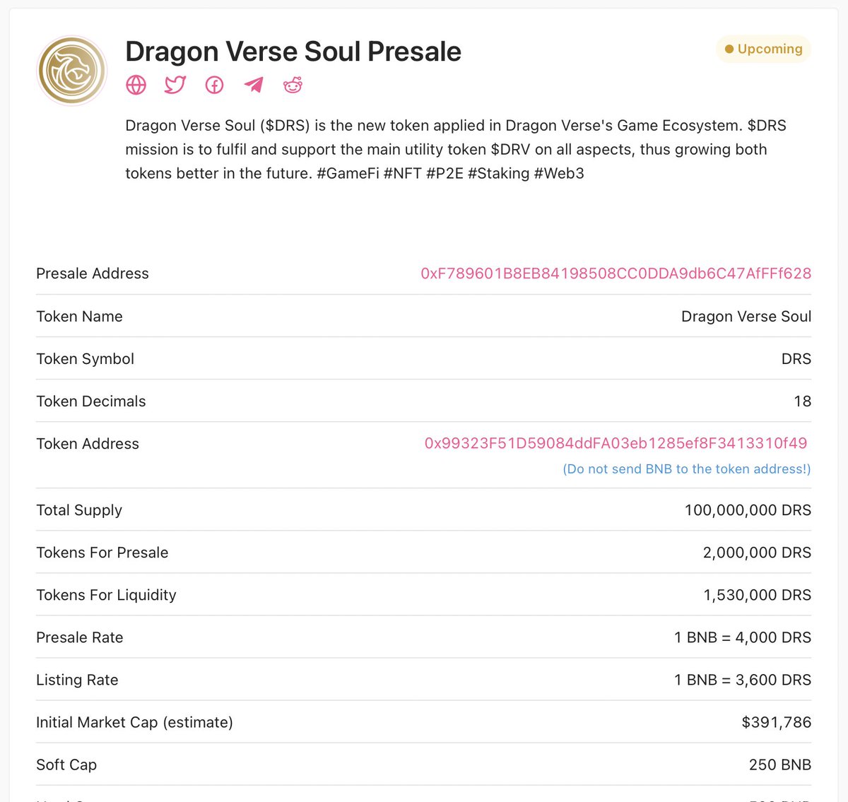 DRAGONVERSE_OA's tweet photo. 📣DRAGON VERSE SOUL ($DRS) IDO EVENT 

Dragon Verse Soul ($DRS) is the new token applied in Dragon Verse's Game Ecosystem. $DRS mission is to fulfil and support the main utility token $DRV on all aspects, thus growing both tokens better in the future.
https://t.co/VoWZ6b8tQI
#DRS https://t.co/FW0gEaP7wG