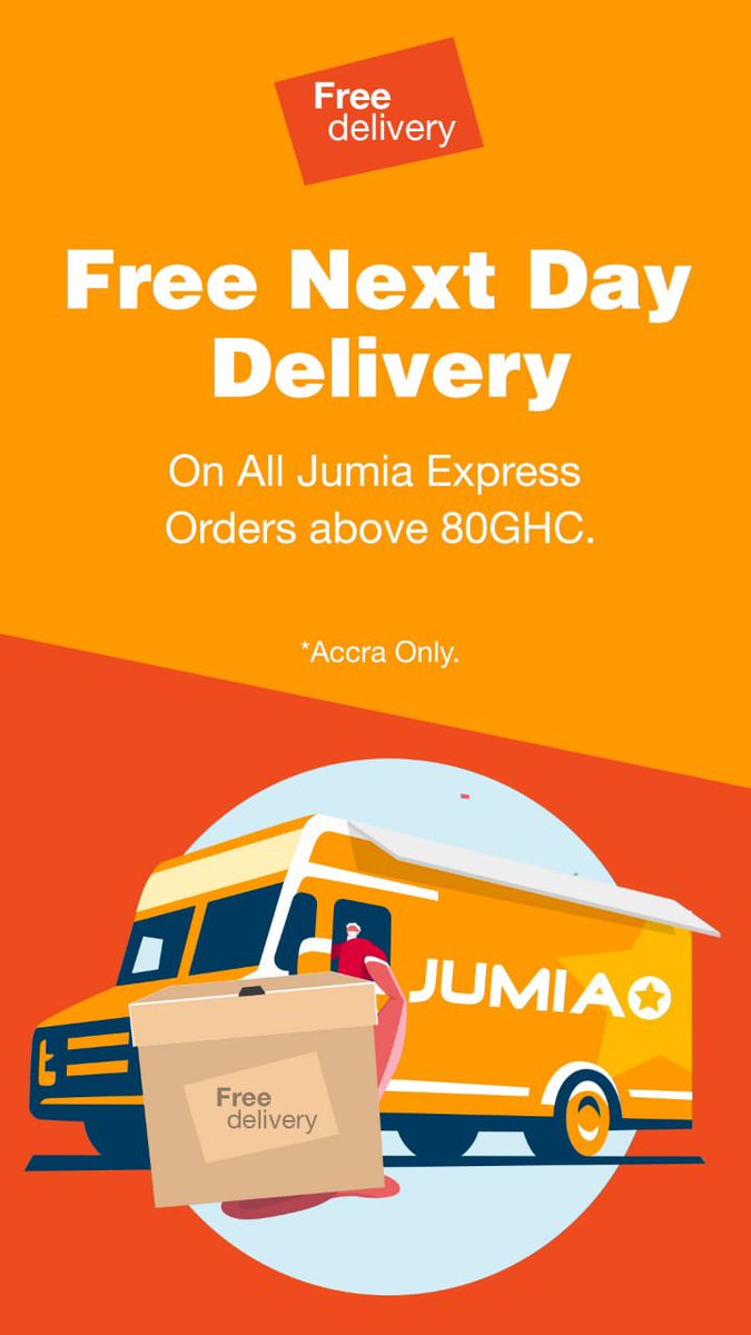 Hey Guys❤️

Enjoy FREE Next Day Delivery when you shop on Jumia Express Products. 
Free delivery applies on all orders above  80 GHC🥂
jumia.com.gh/mlp-free-deliv…