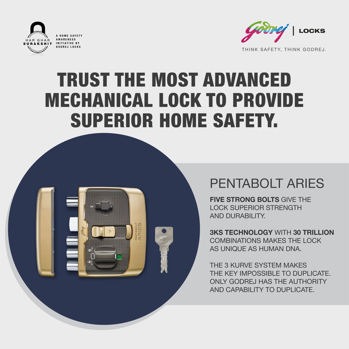 GodrejLocksS's tweet photo. The unique combination of 5-bolt strength and cutting-edge 3KS technology is the reason Pentabolt Aries is a robust home safety solution.

#hargharsurakshit #safety https://t.co/37uSF35HH6