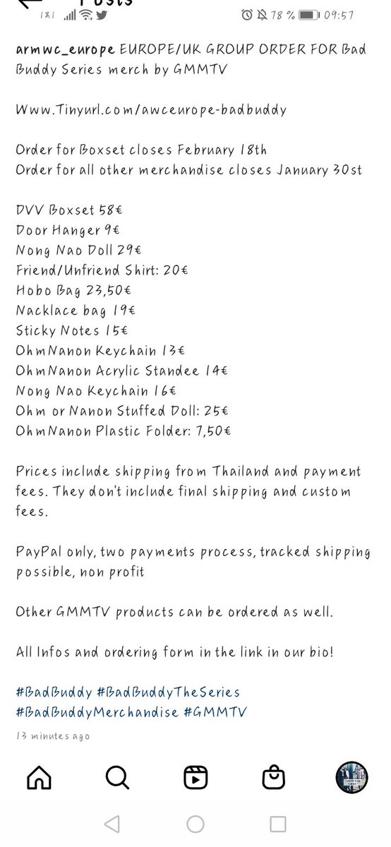 ArmWC_Europe's tweet photo. EUROPE/UK GROUP ORDER FOR Bad Buddy Series merch by GMMTV

https://t.co/bEmNMTBlLk

Other GMMTV products can be ordered as well. 

#BadBuddy #BadBuddyTheSeries #BadBuddyMerchandise #GMMTV https://t.co/q4DxGDHU6G
