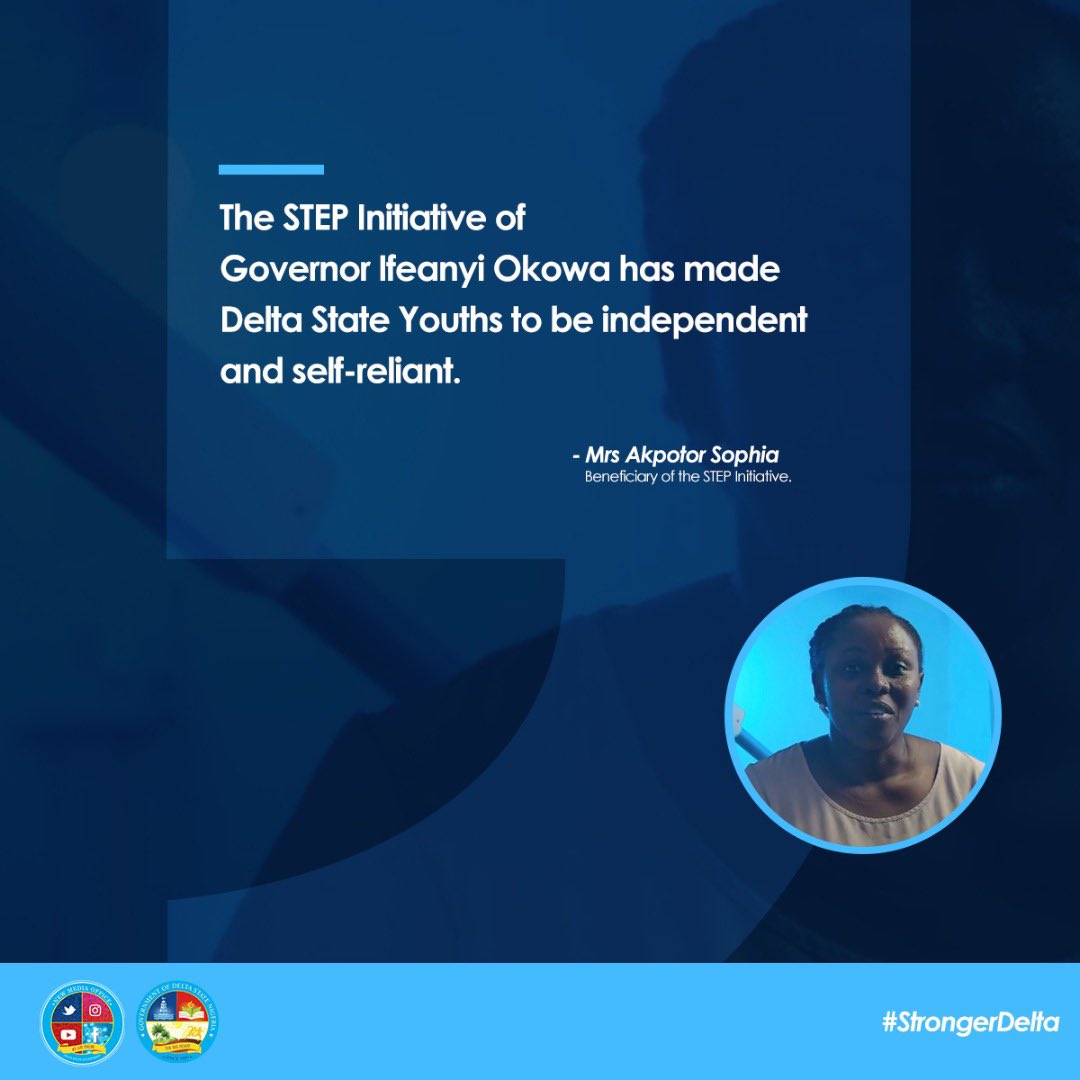 DSGovernment's tweet photo. “The STEP Initiative has made Delta Youths more self-sufficient!” - Our #BeneficiaryOftheWeek Mrs. Akpotor Sophia Emore speaks about the impact of the STEP initiative.
#StrongerDelta https://t.co/cB7BrYGiJh