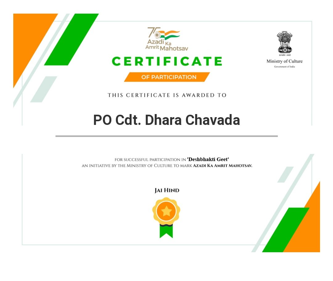 CdtDharaChavada's tweet photo. #AzadiKaAmritMahotsav 
I'm PO Cdt. Dhara Chavada 
From 4 Guj NU NCC Porbandar
I written a petriotic song...
🇮🇳Jay Hind🇮🇳 https://t.co/qxR8fZI1jC