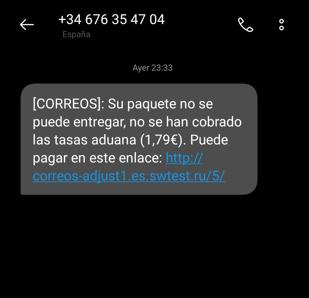 Inmaalejo's tweet photo. @Correos Anoche me llegó este mensaje, por si sirve para algo. @policia #phishing https://t.co/Cr5lZIGsN1