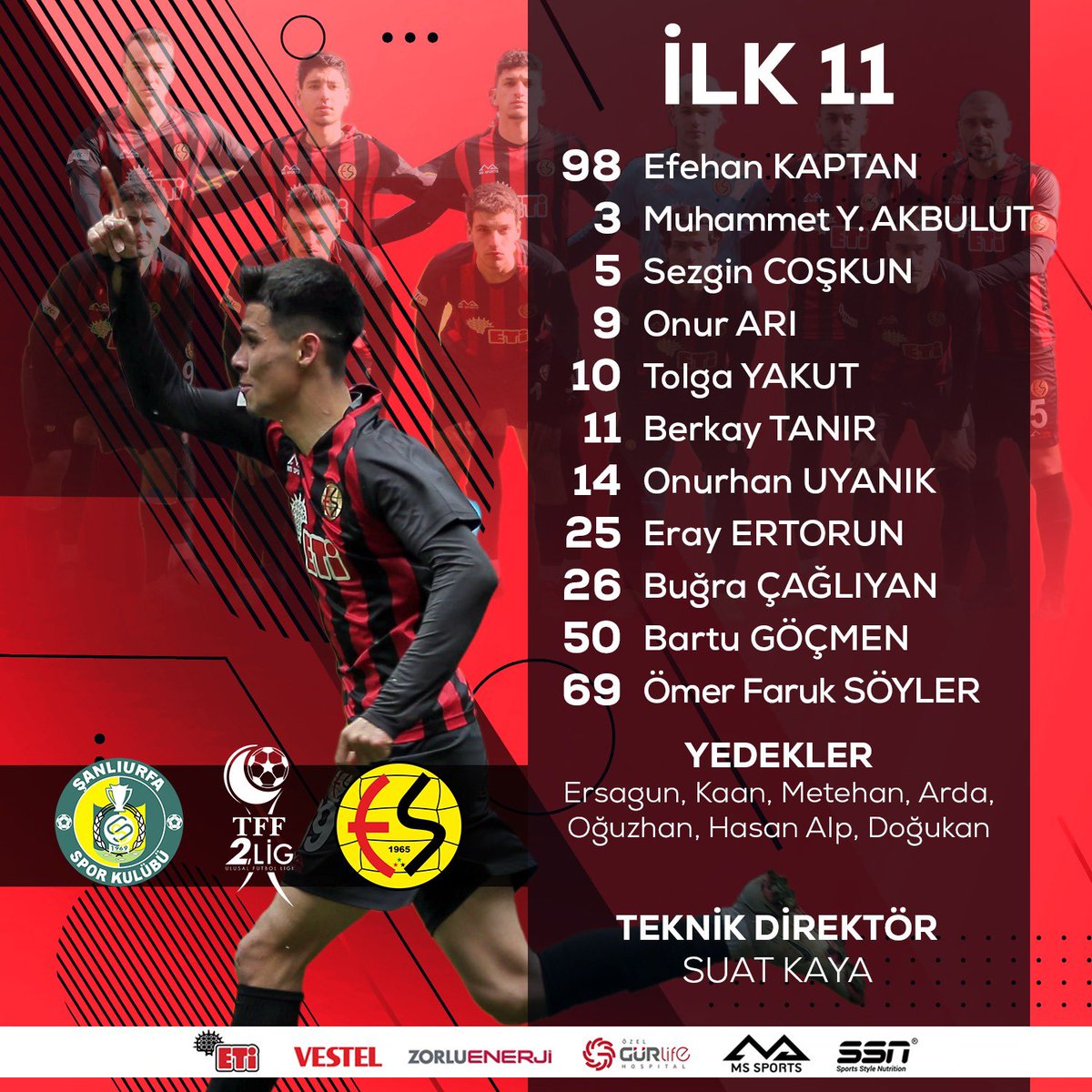 Eskisehirspor's tweet photo. Şanlıurfaspor karşısında ilk 11’imiz! https://t.co/QMwJoKoDdT