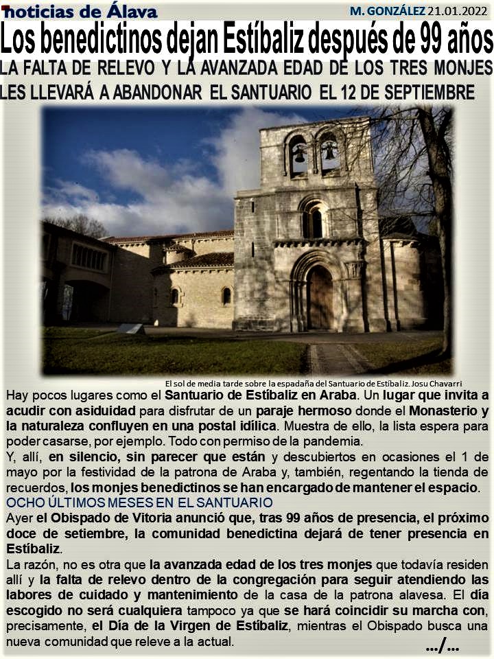 CCOgueta's tweet photo. Los benedictinos dejan Estíbaliz después de 99 años
https://t.co/PtIqcTxjTs https://t.co/2R54PXgWyR