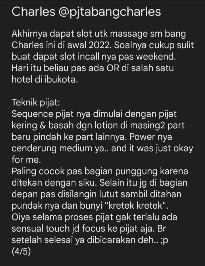 ArdyoJkt's tweet photo. First review of 2022
Review massage Charles @pjtabangcharles 

Cc: @HandaruSadega https://t.co/RS3czGq7Fk