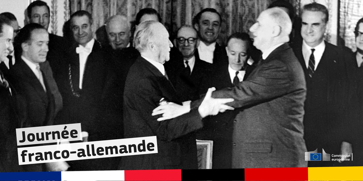Ce jour, 1963, la France 🇫🇷 et l'Allemagne 🇩🇪 posaient les bases de leur rapprochement. L'amitié ainsi scellée fête aujourd'hui ses 59 ans.

Es lebe die deutsch-französische Freundschaft ! 🇪🇺 🤝

#CeJour #TraiteElysee #ElyseeVertrag
