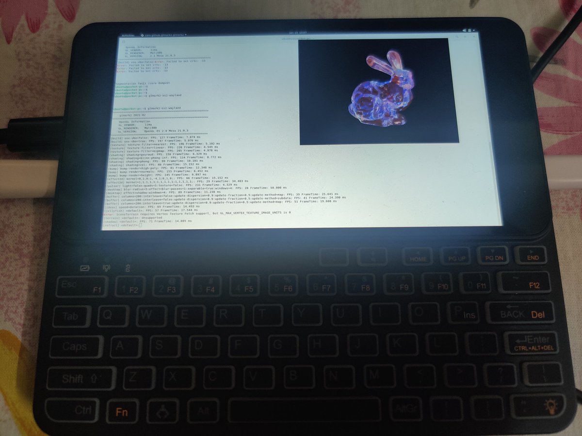 gajjar04akash1's tweet photo. Ubuntu21.04 on Pocket-pc with Glmark score 109 https://t.co/zFHpJslsOP