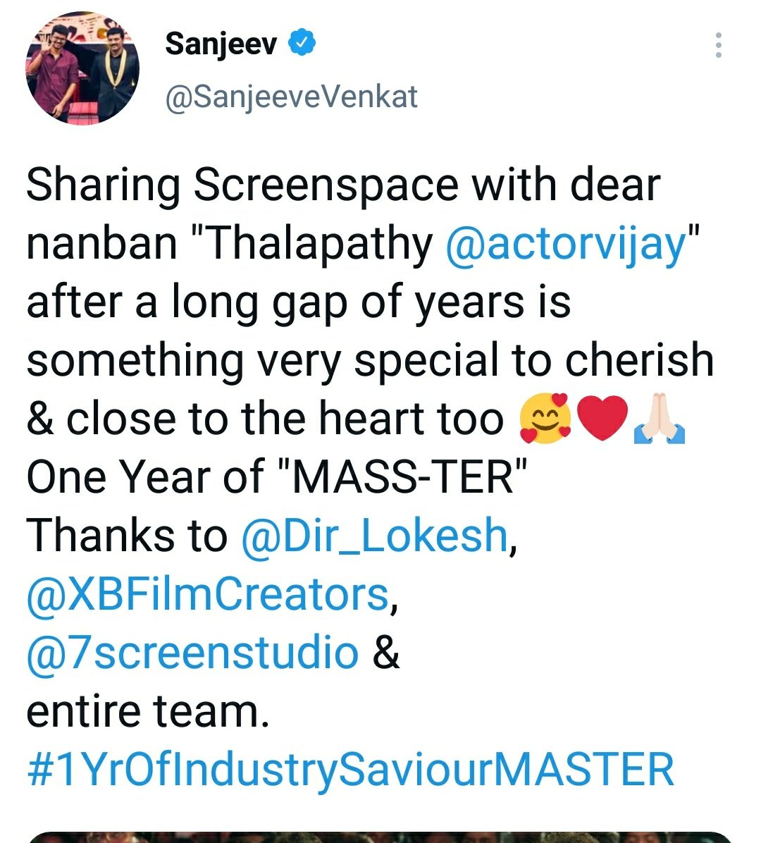 VJ_SK_AjayKumar's tweet photo. #OneYearOfMaster 😎 #Beast #ThalapathyVijay @actorvijay 🔥
#1YrOfIndustrySaviourMASTER
#Thalapathy ❤️.. https://t.co/sDJdz9NZFA