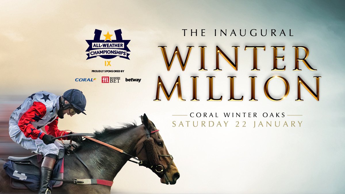 LingfieldPark's tweet photo. We switch to the Flat for the #WinterMillion Day 2️⃣

Featuring the @Coral Winter Oaks (3:40pm), part of the @awchamps! 

Umm Hurair will be looking to make it 4 on the bounce on the all weather for @RogerCharlton, Ryan Moore takes the ride 🏇🏻 https://t.co/1FNwFvE2BQ