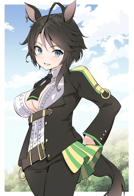 フジキセキ出たから育てよ～と思って育て始めたら、男役みたいなキャラなのに、よく見たらすっげーけしからん衣装来てたからうっかり描いてみた😳 