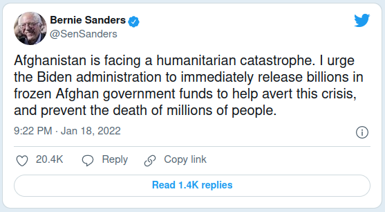 InstSchiller's tweet photo. En réponse à la situation dévastatrice en #Afghanistan Bernie Sanders - qui joue à la télévision le rôle d’un #combattant de principe pour la #justice - a été contraint de prendre position.
#SaveAfghan #SaveAfghanistan #Faim #Guerre_économique
https://t.co/GSDXGzN86J https://t.co/dTp5WLU5xL