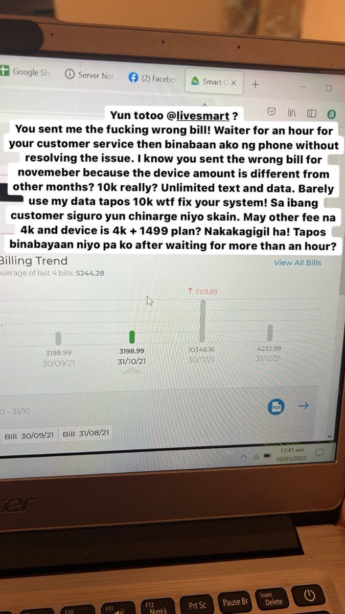 janessatan's tweet photo. @LiveSmart paid 5151.15 but only 599 was captured. I did not pay 599 for God sake! Not to mention you sent the incorrect billl amounting to 10k (customer service told me you double charged and they will fix it — but still unresolved. Now, i cant use my data and all my payments.. https://t.co/XCaQjXkuWC
