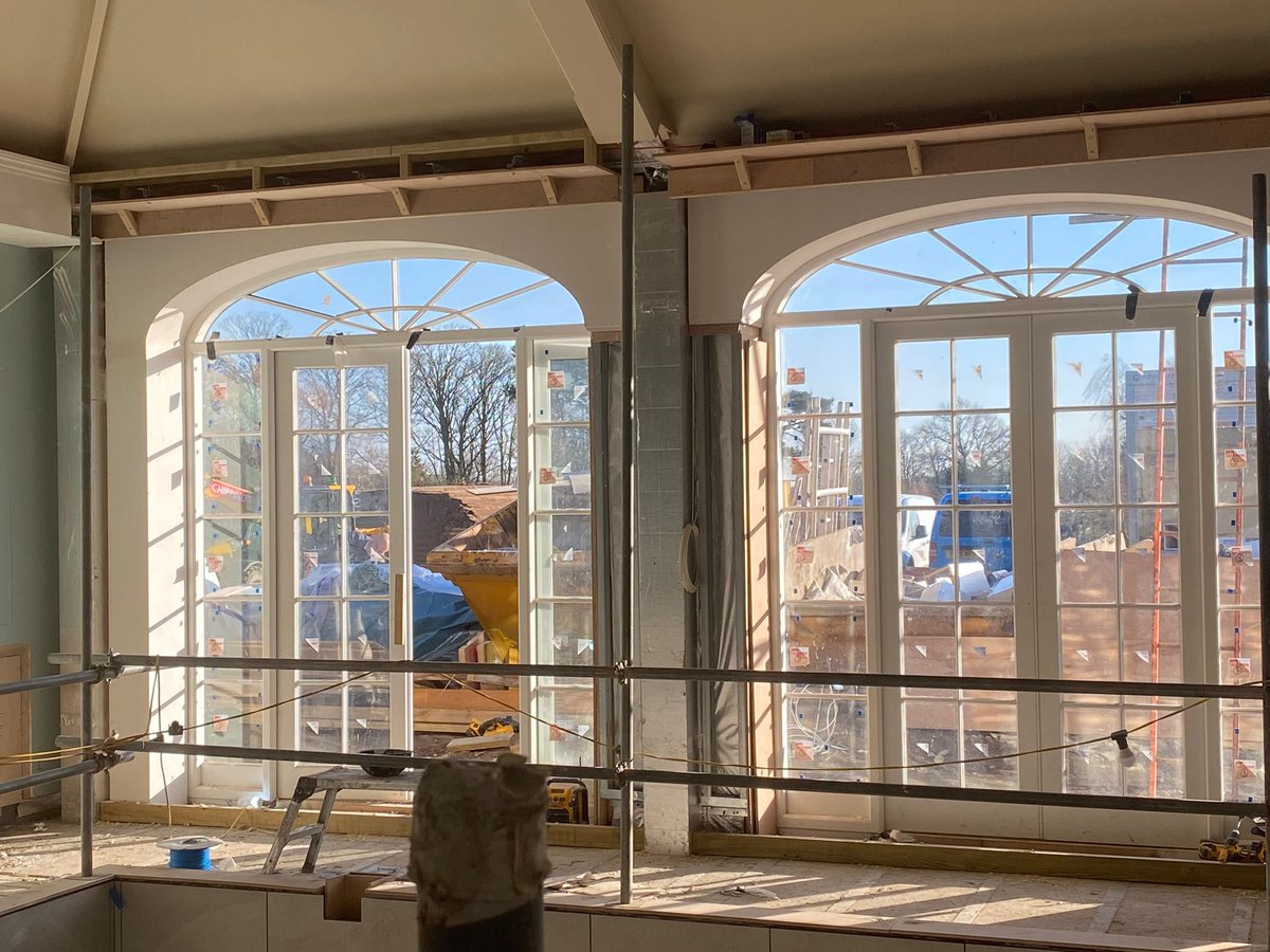 Neil and Jake are about half way with the installation of the bespoke grg mouldings to the ceiling and walls at the private swimming pool project in York. Looking great already lads. #fibrousplaster #bespokeplaster
