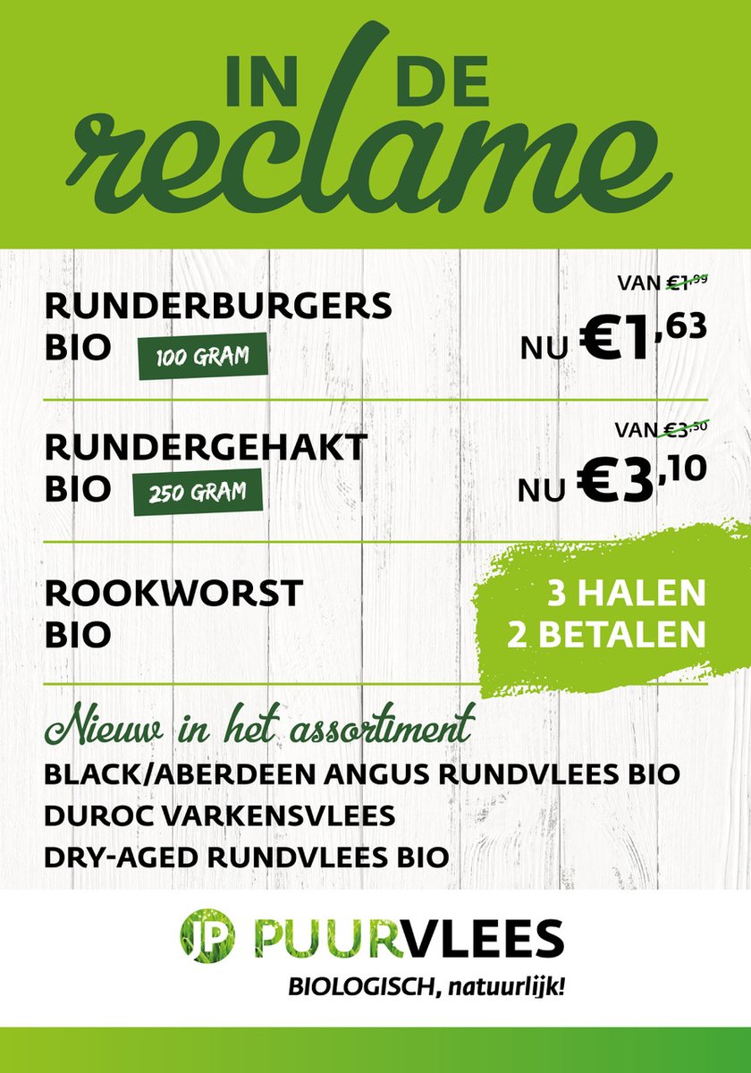 Aanbieding biologisch vlees JP Puurvlees