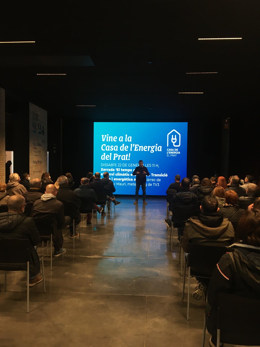 CasaEnergiaPrat's tweet photo. És el torn d’aprendre i reflexionar amb la xerrada de @meteomauri  “El temps canvia, el canvi climàtic ens afecta. Transició verda i energètica ara” al Teatre L’Artesà. https://t.co/Z5bwxWHiWR