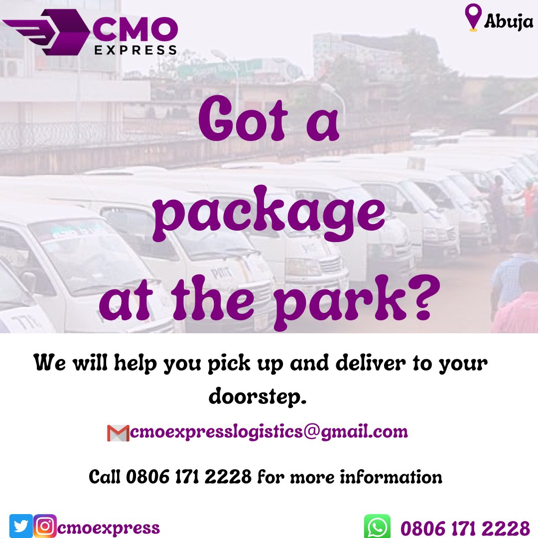cmoexpress's tweet photo. Need to pick up from the park?

Send us a Dm or call +2348061712228 for more information. #AbujaTwitterCommunity 

#dispatchinabuja #dispatchridersinabuja #deliveryinabuja #deliverycompanyinabuja #dispatchcompanyinabuja #logisticsinabuja #abujalogisticbusiness #abujadelivery https://t.co/2VWHx4hlpq
