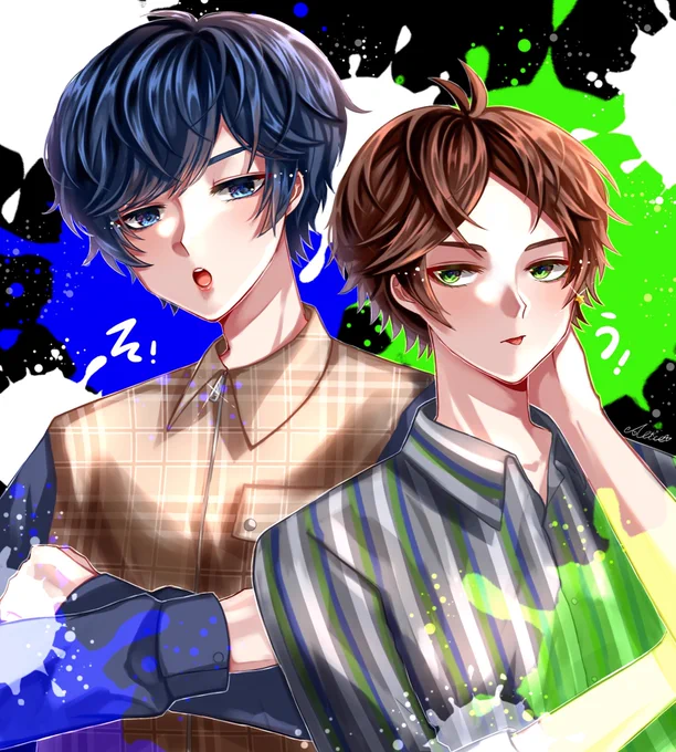 💙💚

#そらるの絵 #うらたぬ王国の美術館 