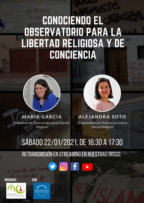 McIslamofobia's tweet photo. Hoy nos reunimos en streaming con el @olreligiosa para conocer su organización, su iniciativas y estrategias para defender la libertad religiosa y de conciencia.

Estaremos con Maria Garcia periodista y Alejandra Soto abogada.

Os esperamos de 16:30 a 17:30. https://t.co/YY8VHQVvP1