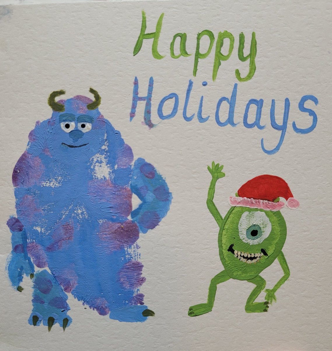 fancies_foot's tweet photo. Silly little Christmas card I made with my feet - can you see the toe/ball of my foot prints in the design? 
If not I helped you out 🦶🏼😋

#footprint #MONSTERSINC #handmade #toeprint #feet #footpainting https://t.co/PVwELsoYWD