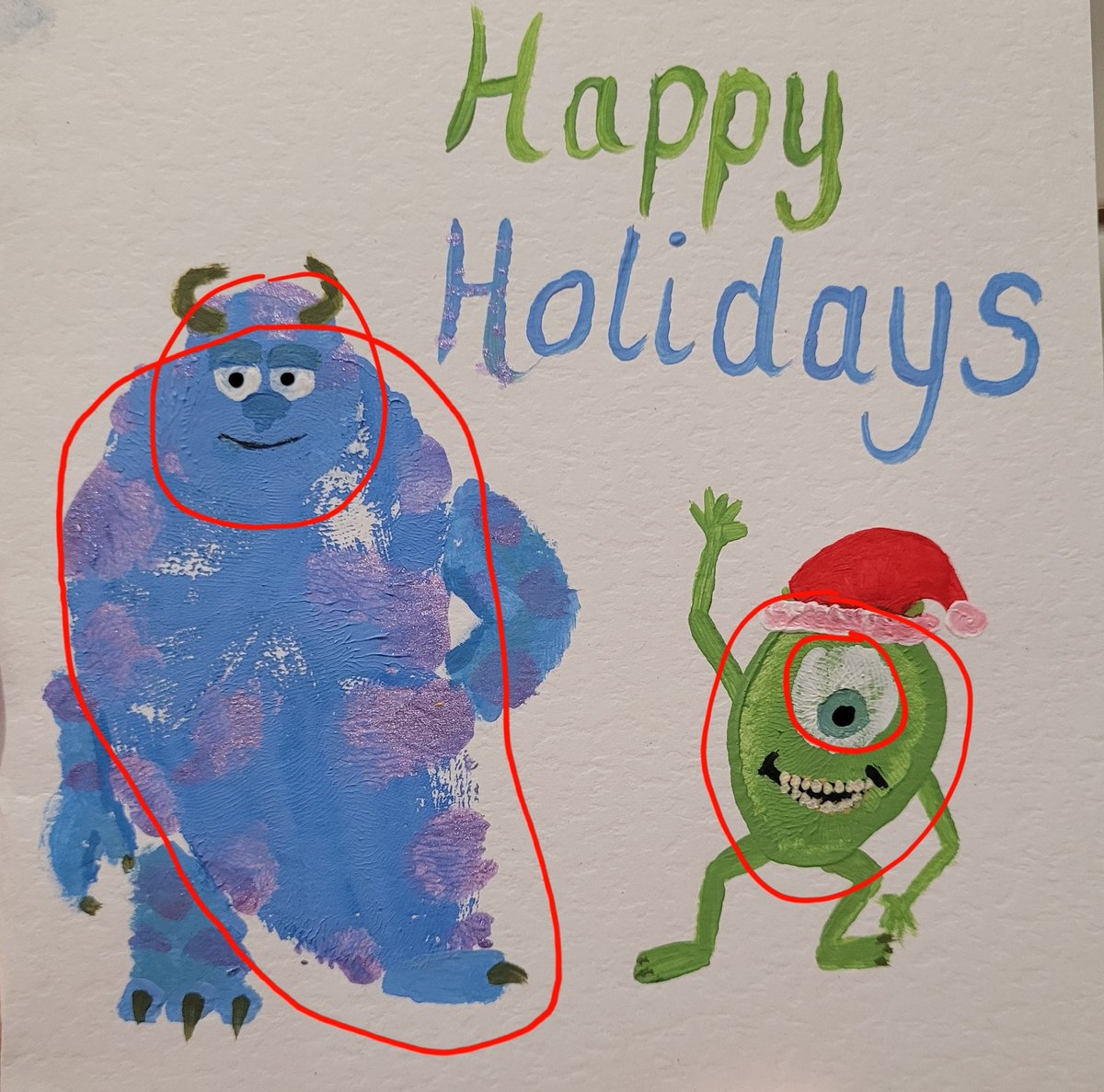fancies_foot's tweet photo. Silly little Christmas card I made with my feet - can you see the toe/ball of my foot prints in the design? 
If not I helped you out 🦶🏼😋

#footprint #MONSTERSINC #handmade #toeprint #feet #footpainting https://t.co/PVwELsoYWD