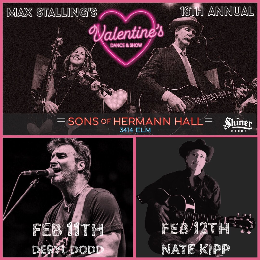 maxstalling's tweet photo. We’ve got 2 more of our dear friends to help us celebrate Valentines Day this year for 18th Annual Dance & Show!
• Deryl Dodd Fri Feb 11
• Nate Kipp Sat Feb 12
Get tix while they last! @Deryl_Dodd
@natekipp
#sonsofhermannhall
#valetines #texascountrymusic #americanamusic https://t.co/hjx471cRzX