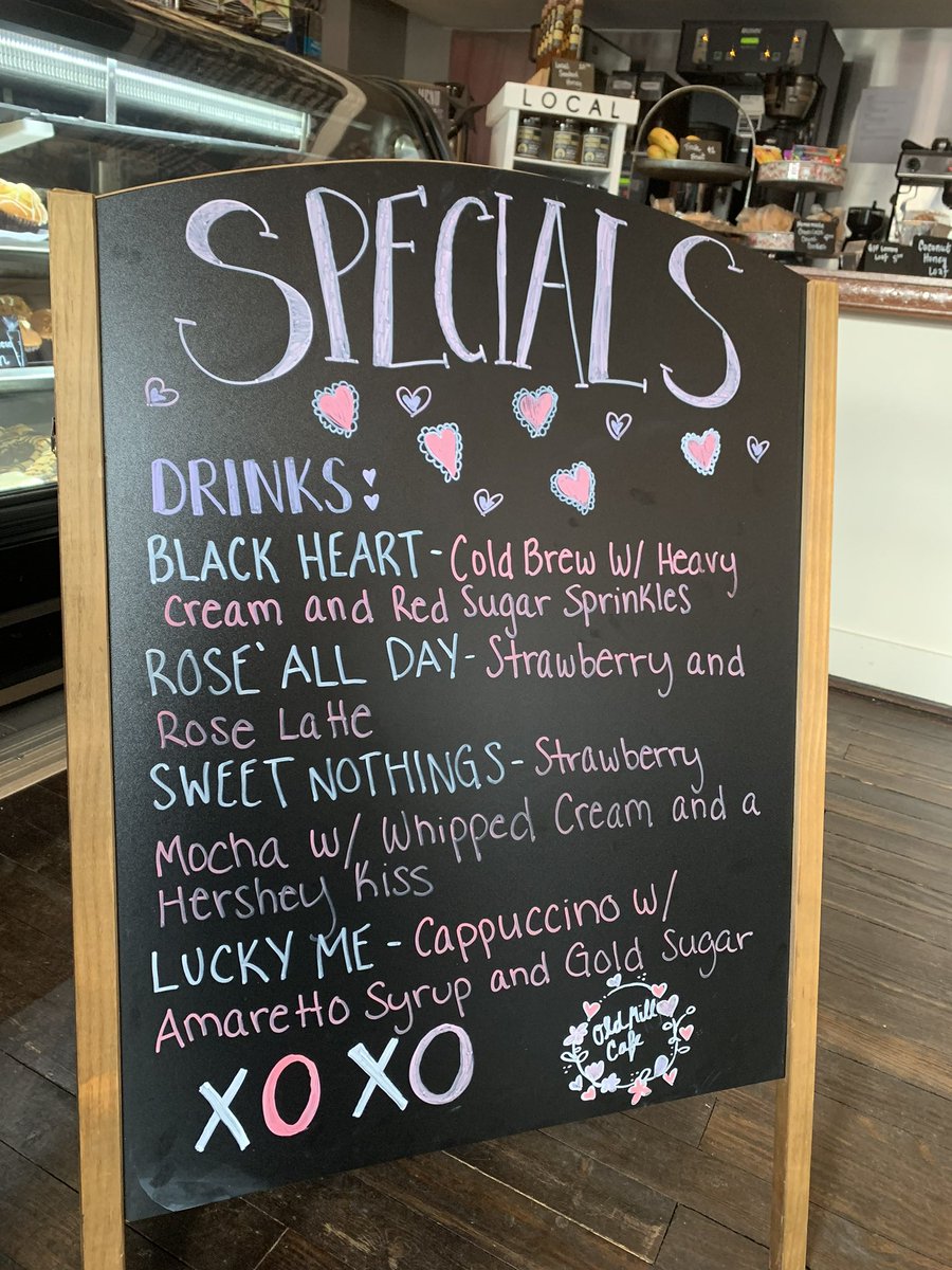 OldMillCafeEC's tweet photo. February drink specials! Celebrate the month of love with us! 💕❤️✨🥰☕️ https://t.co/Um03F3aqUy
