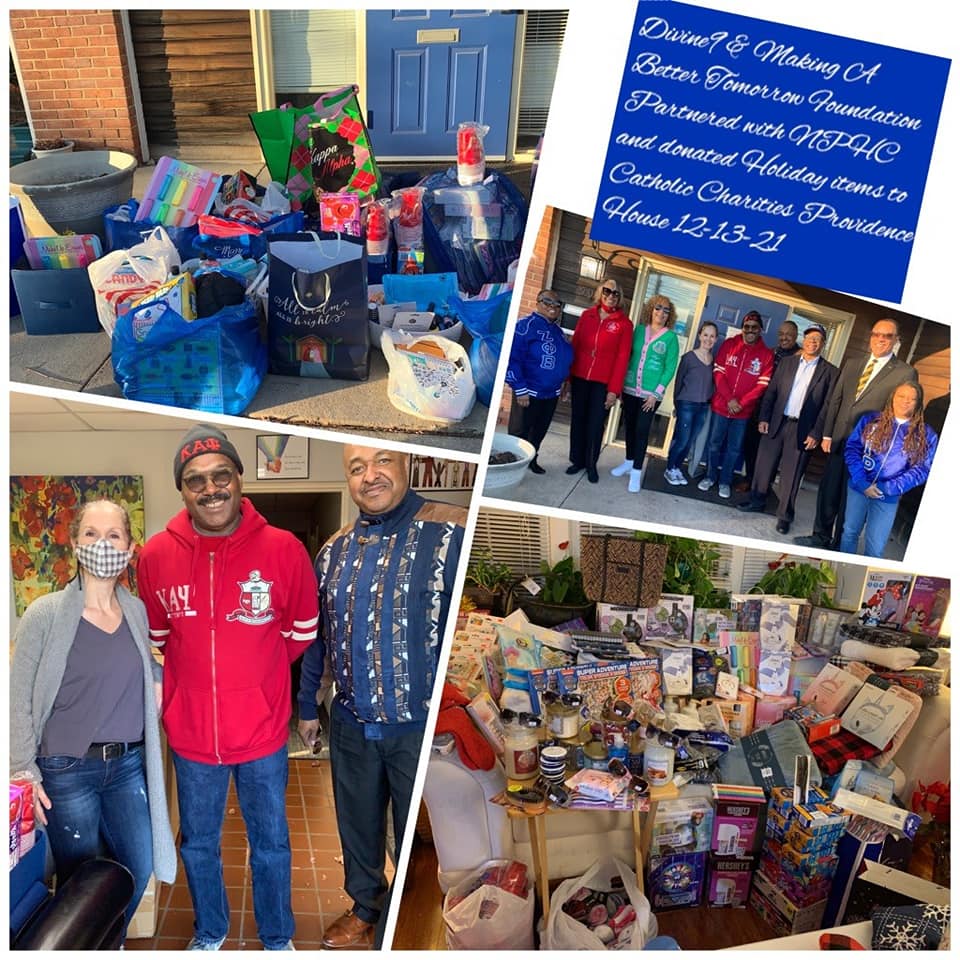Divine 9 &amp; Making A Better Tomorrow Foundation partnered with the NPHC and donated Holiday items to Catholic Charities Providence House 12-13-21