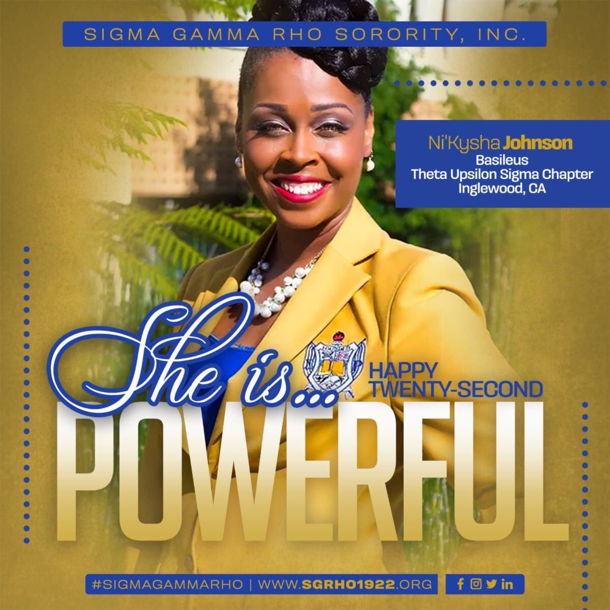 Attract what you expect,
Reflect what you desire,
Become what you respect,
Mirror what you admire.

SHE IS POWERFUL!
SHE IS A SIGMA GAMMA RHO!
#SigmaGammaRho #SGRho #Greater #RhoadToCentennial #SheIsPowerful