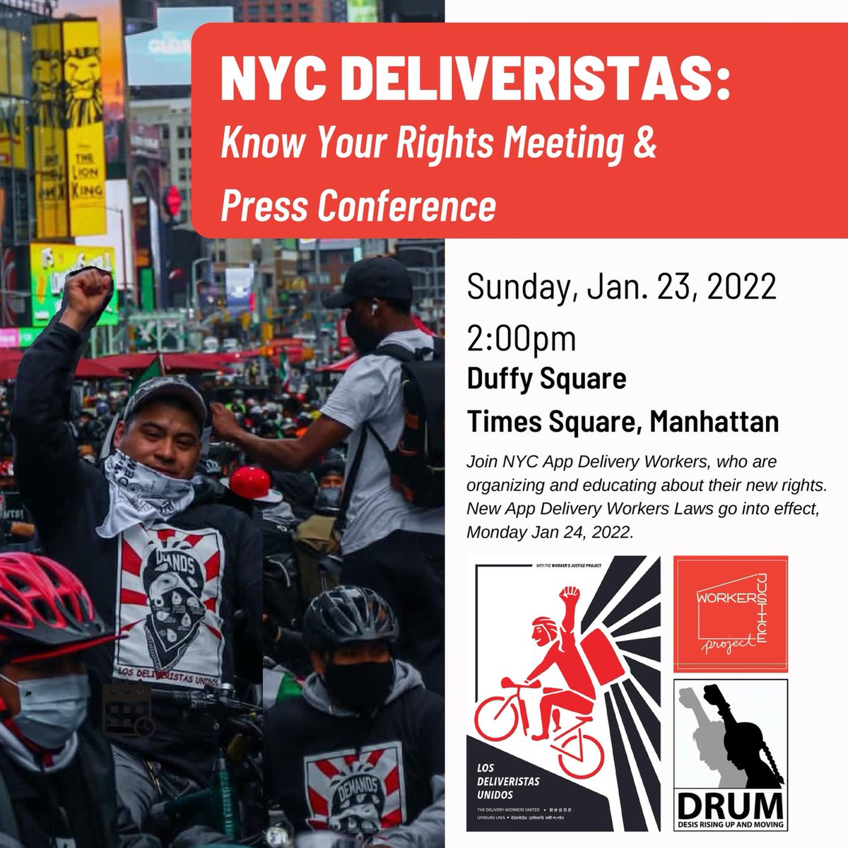 On Monday the laws to protect our city’s deliveristas go into effect. We are at this moment because of their organizing. Now it is crucial that all delivery workers know their rights. Proud to join #LosDeliveristasUnidos this Sunday, hope you can too! ¡La lucha sigue! ✊🏾