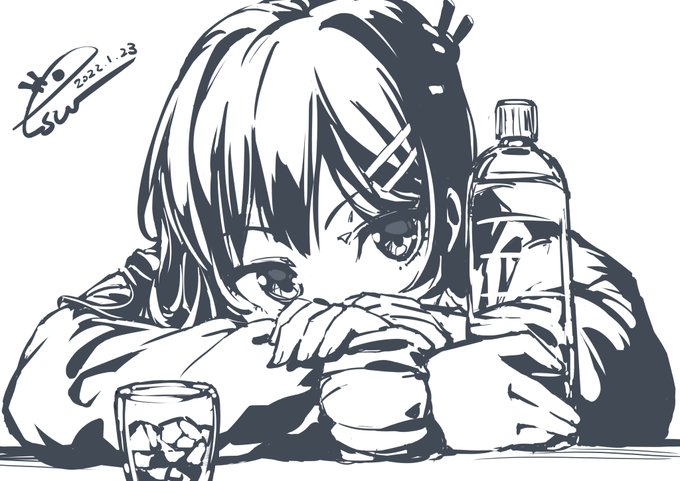 モノクロ麻衣さんラズメさんの配信をお供に、ビール飲みながらお絵描き。 #桜島麻衣 #青ブタ #らまそい 