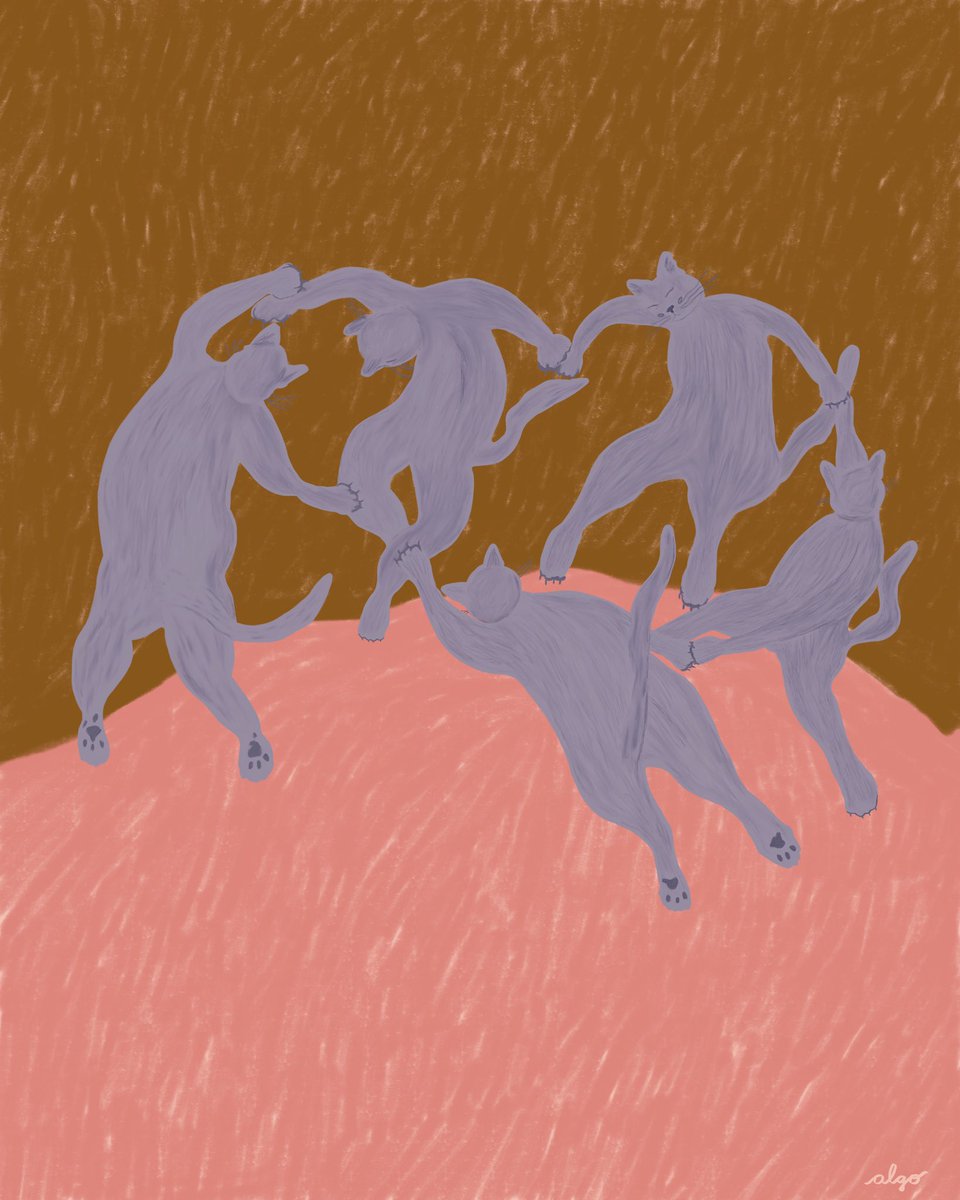 algo7art's tweet photo. Dance me to the end of love🧚🏼‍♀️ Inspired by Matisse and helped by my fluffy assistant Ciot. ✨What color combination do you like most of the 4? 
.
.
#matisse #cats #painting #Fairy #magical #pastels #Dance #modernart #contemporaryart #rhythm #artists #drawing #texture https://t.co/a0nui1acig