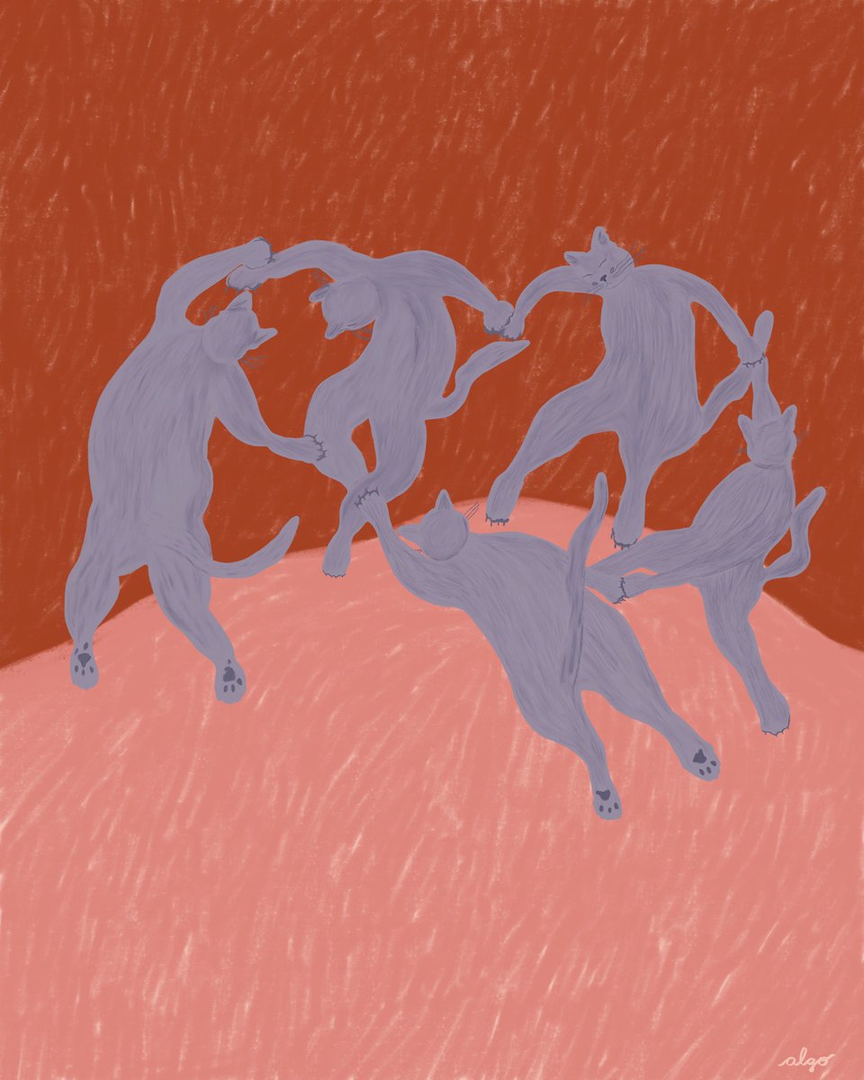 algo7art's tweet photo. Dance me to the end of love🧚🏼‍♀️ Inspired by Matisse and helped by my fluffy assistant Ciot. ✨What color combination do you like most of the 4? 
.
.
#matisse #cats #painting #Fairy #magical #pastels #Dance #modernart #contemporaryart #rhythm #artists #drawing #texture https://t.co/a0nui1acig
