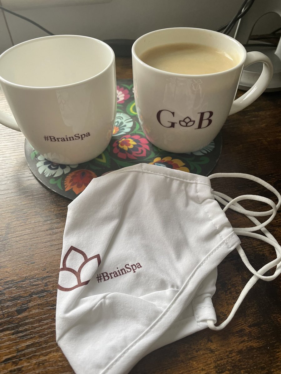What a lovely surprise from <a href="/GabiBocanete/">Gabriela Bocanete</a> thank you so much 🙏, I absolutely love it, just enjoying my ☕️ in my cup and I will wear my mask proudly on Monday for F2F #1nt gig. #gratitude #resilience #brainspa #coffeelover