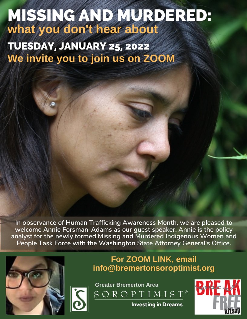 SIGBtweets's tweet photo. In observance of Human Trafficking Awareness Month, we invite you to join us on ZOOM for "Missing and Murdered: what you don't hear about" https://t.co/sM9pPwALvm