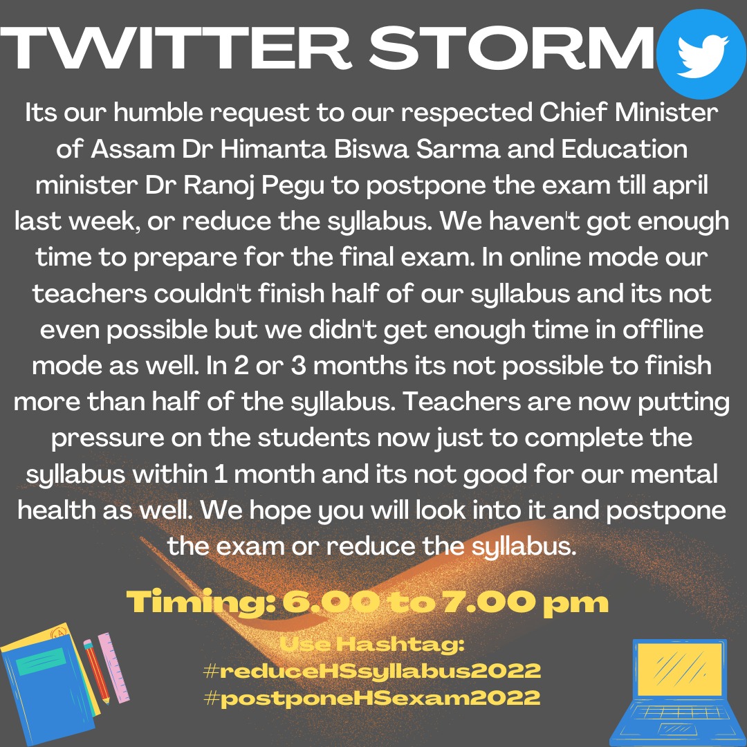 RoktimSaikia14's tweet image. #reducesyllabus 
#reducehssyllabus
#reducehssyllabus2022
#postponehsexam2022
@himantabiswa
Please reduce hs syllabus 🙏