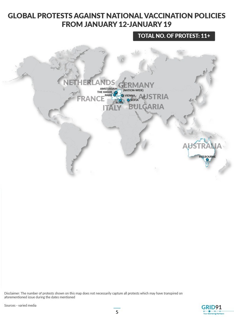 More than 12 protests related to COVID19 restrictions and vaccination policies were carried out globally between January 12 and January 19.

Get the full report here- - > cutt.ly/CILPigM

#protest #globalprotesttracker #security #businesscontinuity #covid19
