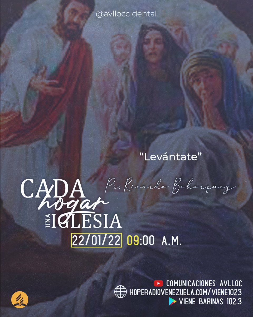 avlloccidental's tweet photo. 🤗 Hoy Sábado CONECTATE al culto de "Cada Hogar Una Iglesia" este 22/01 a las 09:00 am con el Pr. Ricardo Bohórquez quien nos hablará sobre "Lazaro" en YouTube "Comunicaciones AVLLOC".

En el canal de YouTube "Comunicaciones UVOC" a las 11:00 am en "Sábados de Esperanza. https://t.co/6zIERFaypS