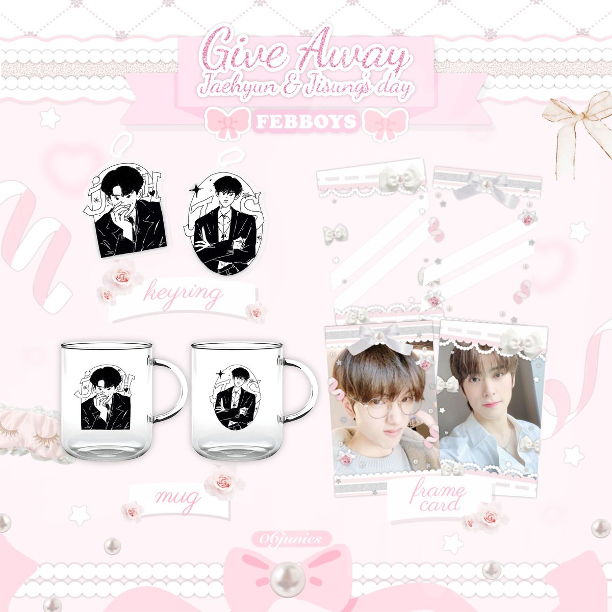 ̵ ̀ ̗ rt สุ่มแจก 1 set ˎˊ˗　

𝑮𝒊𝒗𝒆 𝒂𝒘𝒂𝒚 🎀♡𓂃꙳ ⋆
𝑯𝒂𝒑𝒑𝒚 𝑱𝒂𝒆𝒉𝒚𝒖𝒏 &amp; 𝑱𝒊𝒔𝒖𝒏𝒈 𝒅𝒂𝒚

JH ver. 15 sets &amp; JS ver. 15 sets 
♡ mug * only 5 mugs per ver. *
♡ framecard
♡ keyring
form 12/02 19.00 ₍ᐢ.ˬ.ᐡ₎ .ᐟ
shipping 40 ฿
#happyjaehyunday
#happyjisungday