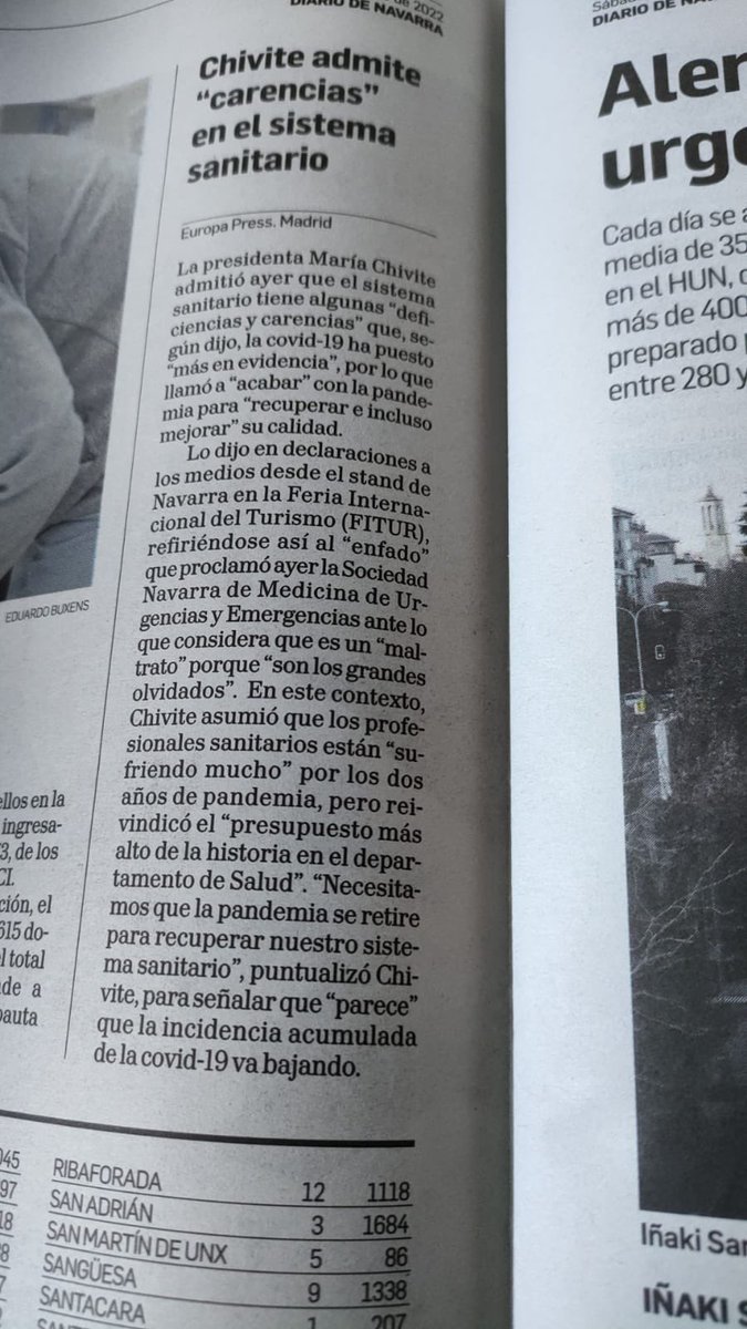 pascualpinera's tweet photo. Vaya, parece q no somos unos exagerados, la propia Presidenta Navarra @mavichina reconoce que los Servicios de #Urgencias “son los grandes olvidados” del Sistema Sanitario, insisto, reproducible en todas CCAA @sanchezcastejon @CarolinaDarias .
@SEMES_ 
#EspecialidadUrgenciasYA https://t.co/wYWETCTnyw