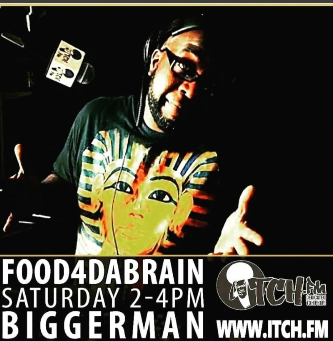 BIGGERMANZ's tweet photo. Get ready for another serving of tasty @FOOD4DABRAIN #hiphop #dopeness #music live on the station #dedicatedtohiphop @ITCHFM https://t.co/x23KqBBNAf https://t.co/W7CzFx6C0l